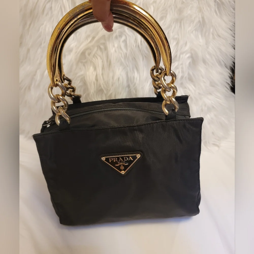 Prada | Bags | Vintage Prada Tessuto Nylon Handbag Wgold Metal